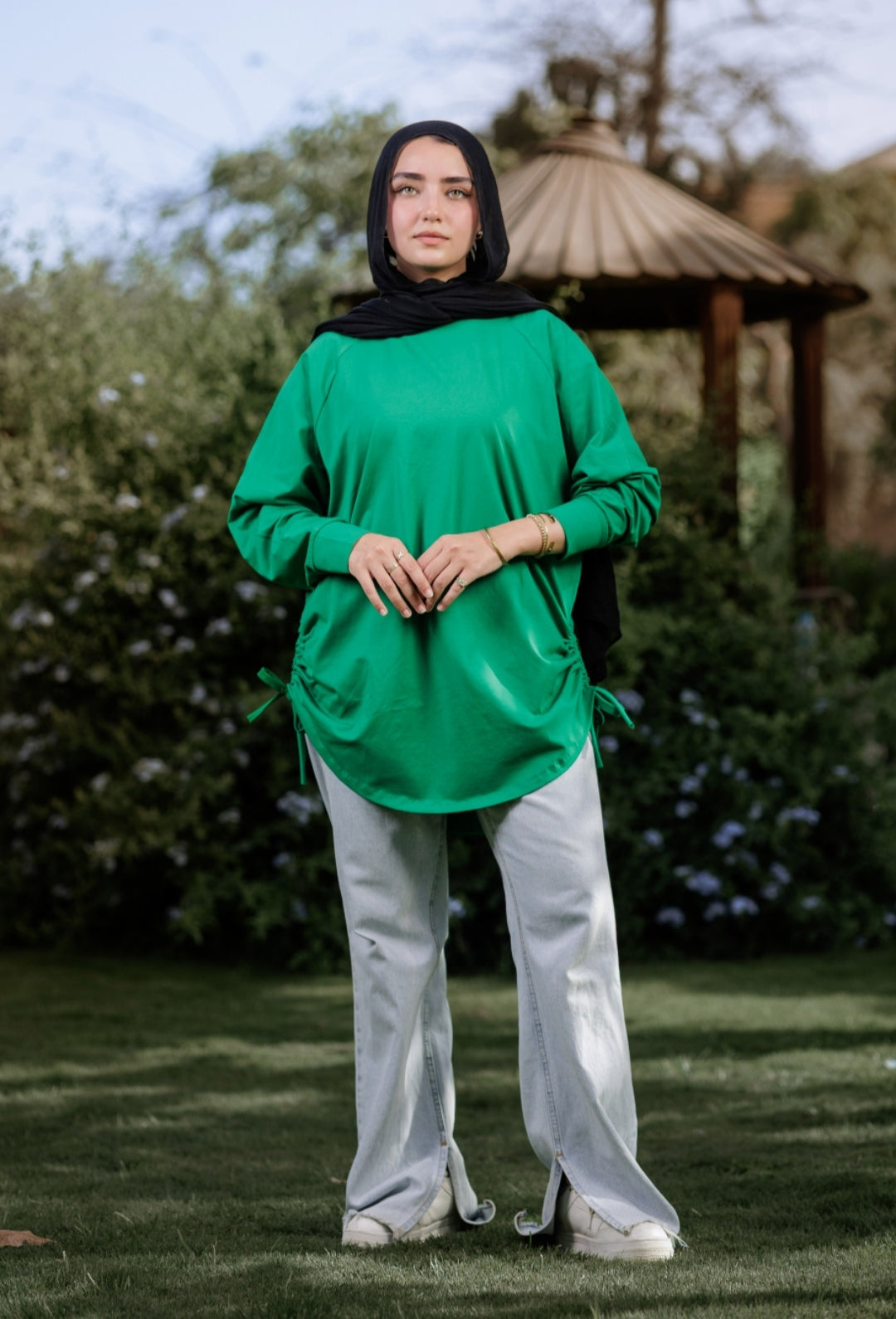 Green bow blouse