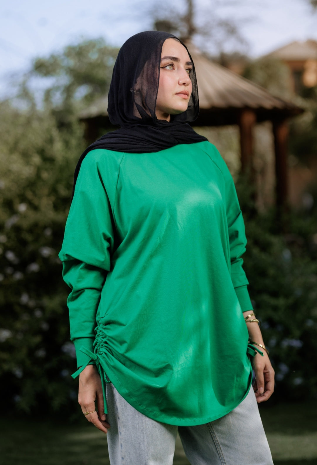 Green bow blouse