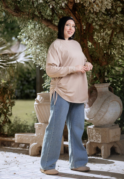 Beige bow blouse
