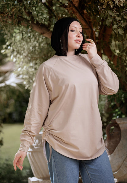 Beige bow blouse