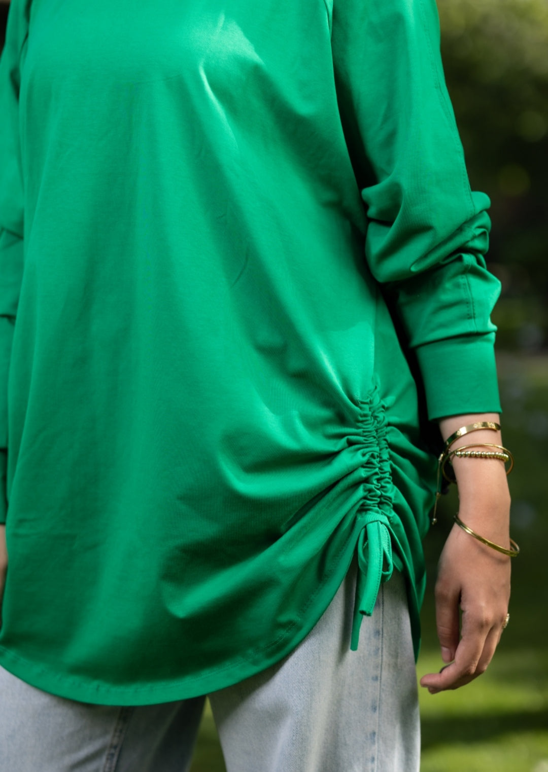Green bow blouse