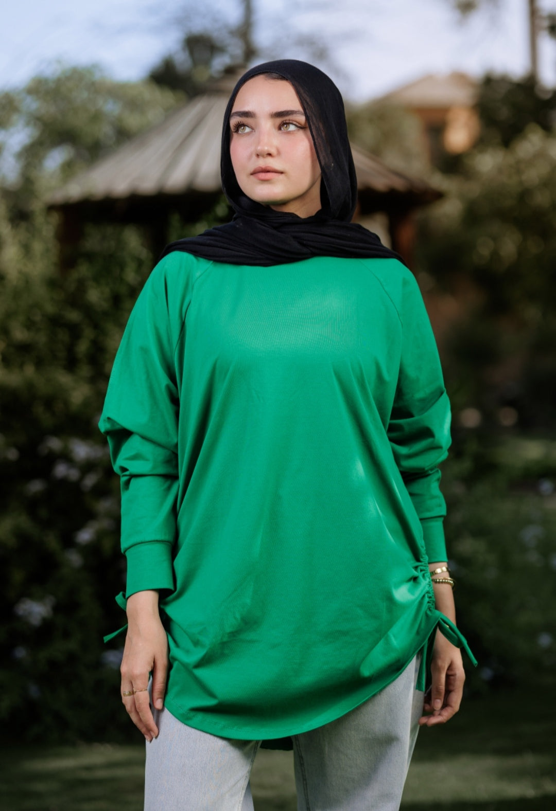 Green bow blouse