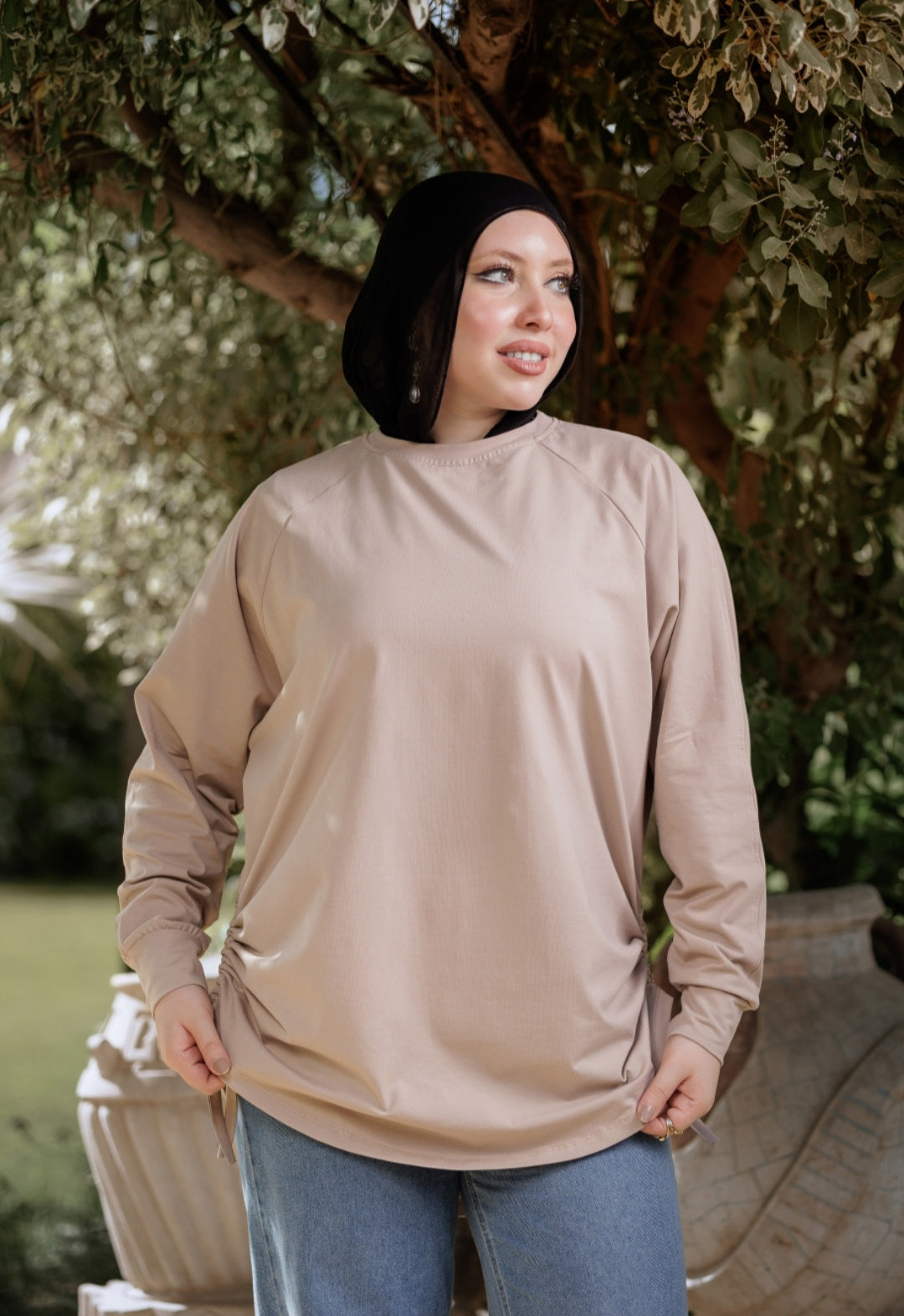 Beige bow blouse
