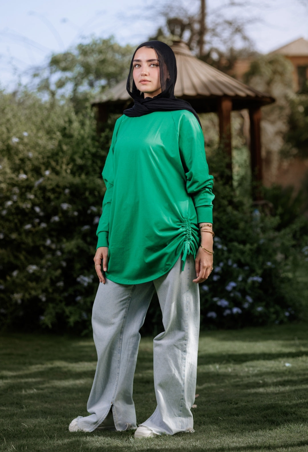 Green bow blouse
