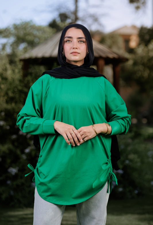 Green bow blouse